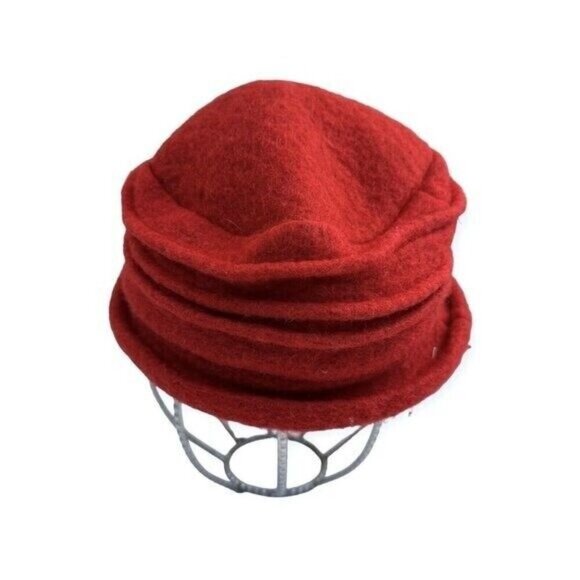 Platania Italy Ladies Red‎ Wool Felt Cloche Hat Vintage Big Flower Downton Abbey main image 4